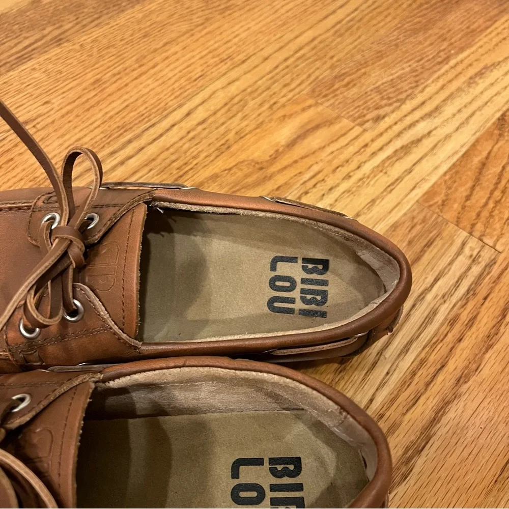 Anthropologie Bibilou Bibi Lou Leather Boat Shoes Brown Cognac Women’s EU 37 6.5